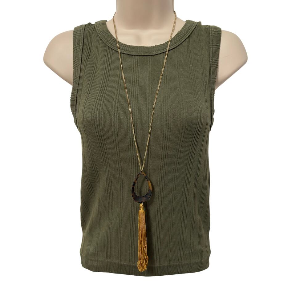 Women's Brown Pendant Tassel Gold Chain Necklace Statement Staple Essential BOHO